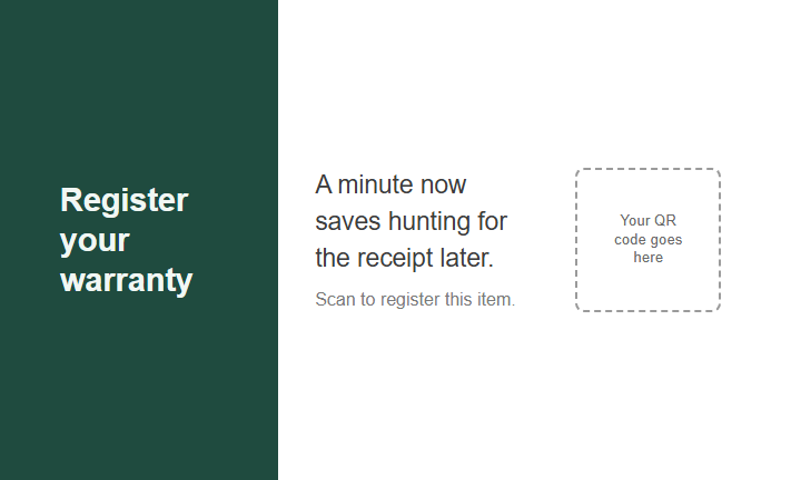 Insert card template: Warranty registration (green side panel layout)